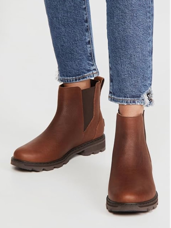 Sorel Women's Lennox Chelsea Rain Boots, Waterproof Leather Boots Bronze Velvet.